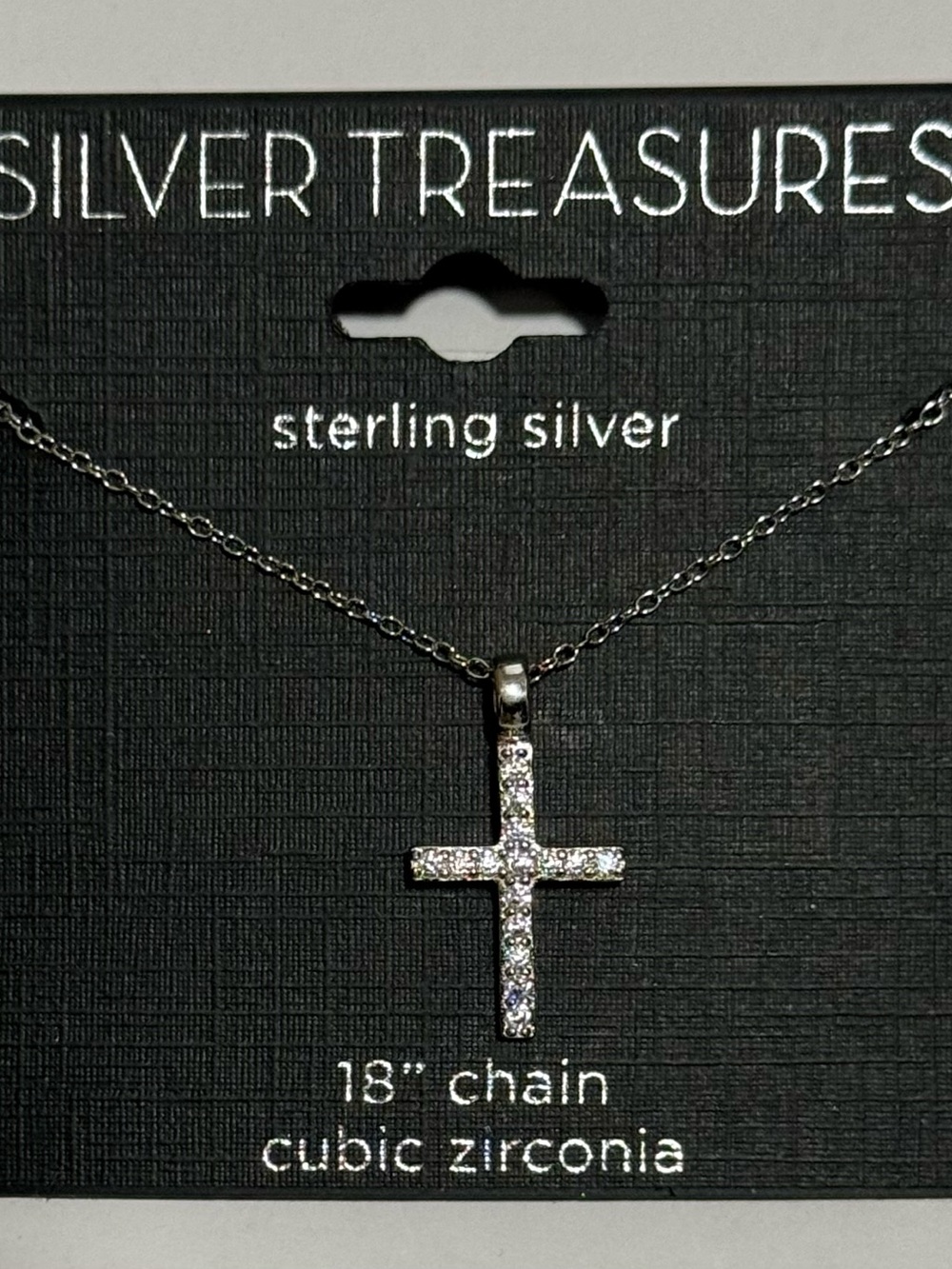 Silver Treasures 925 Sterling Silver Cubic Zirconia Cross Necklace 18” Chain New